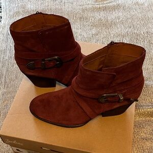 Zodiac Sammi Western Buckle Ankle Booties, Wine Suede, 6.5